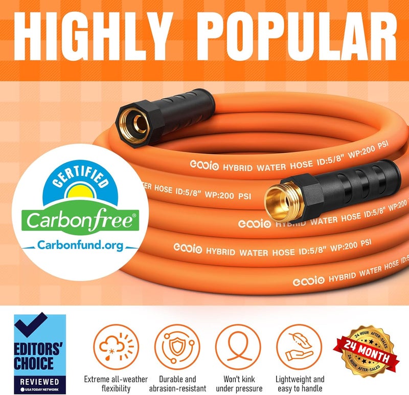 EOOIO Garden Hose 25 ft x 5/8", NON-EXPANDING Flexible Water Hose, Kink Resistant Lightweight Hybrid Hose, Leakproof Yard Hose with Male to Female Fittings - Image 3